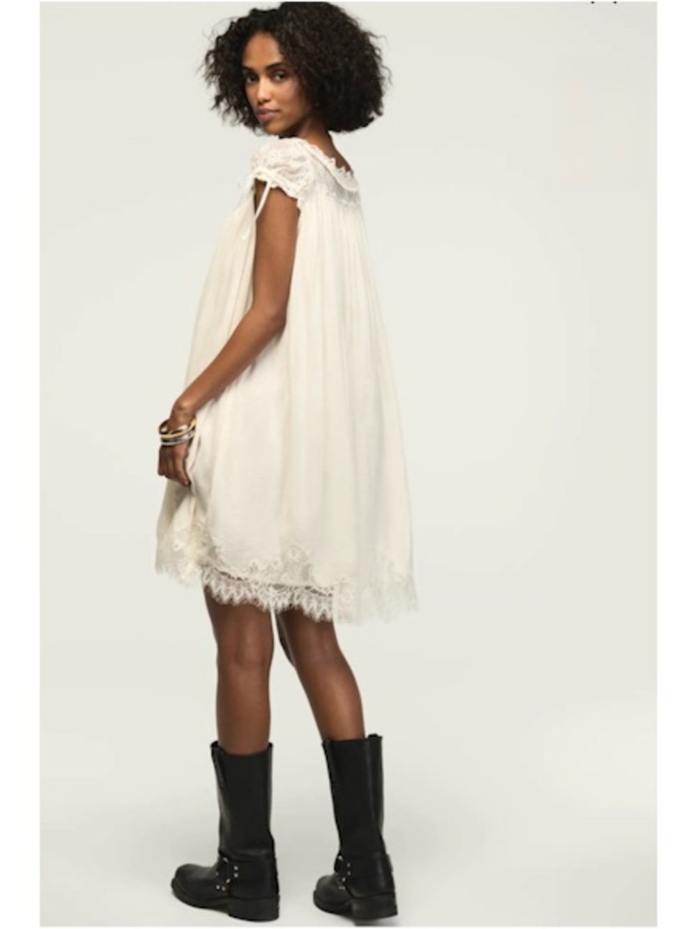 NWT Lucky Brand Lace Babydoll Mini Dress in Gardenia, Sz. L - Picture 3 of 5